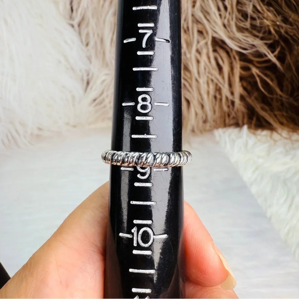 Silvertone Black Textured stacking ring size 9